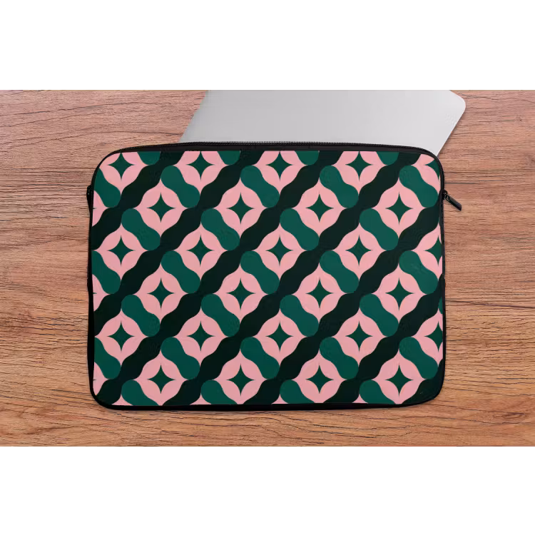 Groen - Roze - Retro - Sterren laptophoes neopreen klein 279 -tafel