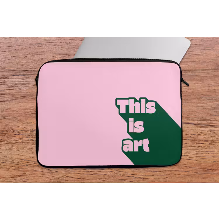 Groen - Teskt - This is art - Roze laptophoes neopreen klein -tafel
