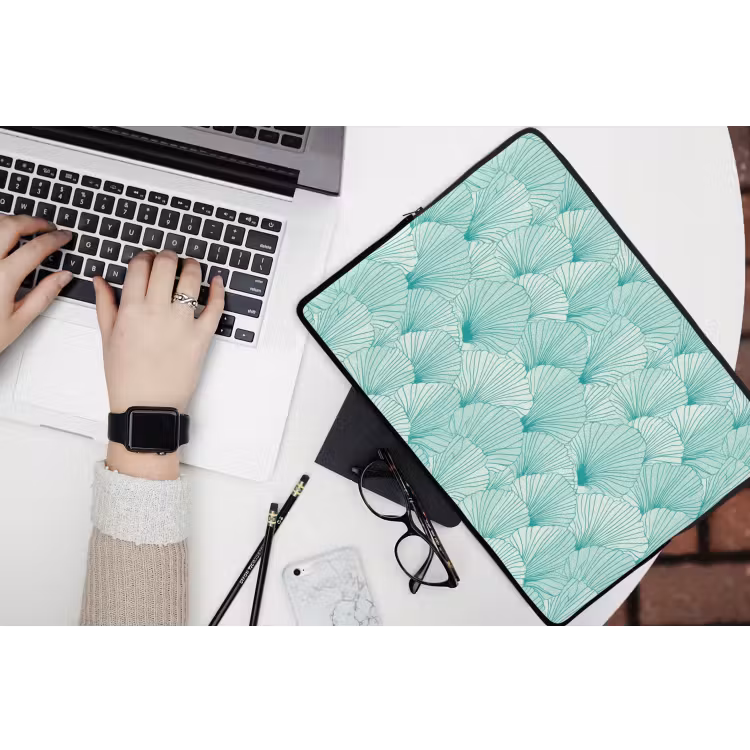 Groen - Wit - Ginko - Getekend - Textuur laptophoes neopreen klein 279 -bureau