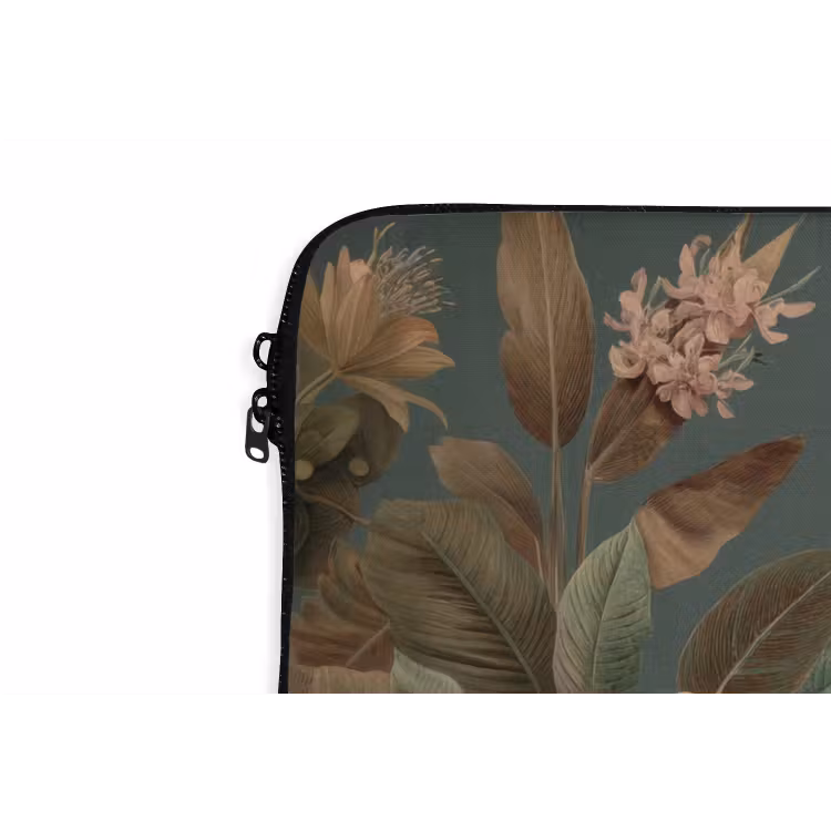 Groene papegaai - Kleurrijke bloemen - Donkere achtergrond laptophoes neopreen klein -detail