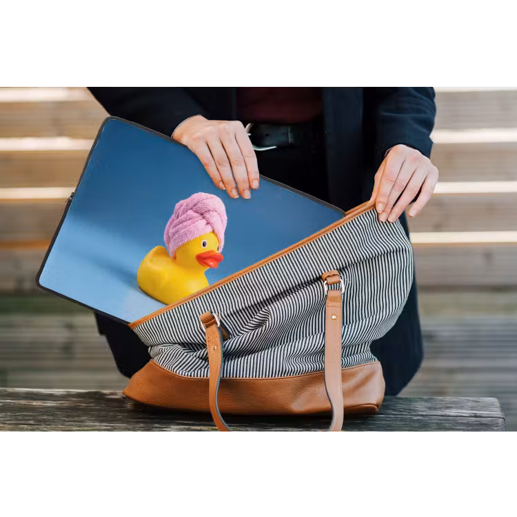 Badeend - Handdoek - Blauw laptophoes neopreen klein -tas