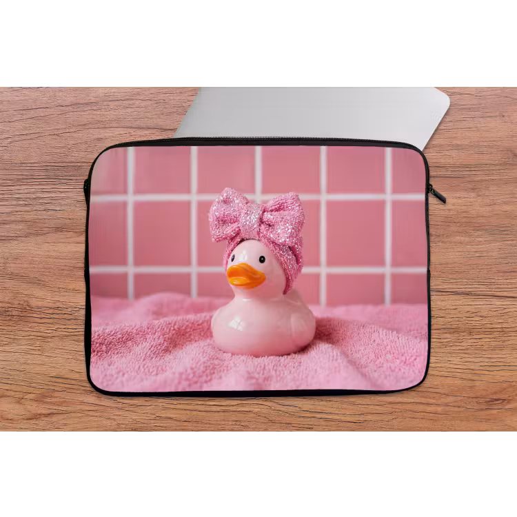 Badeend -Strik - Roze laptophoes neopreen klein -tafel