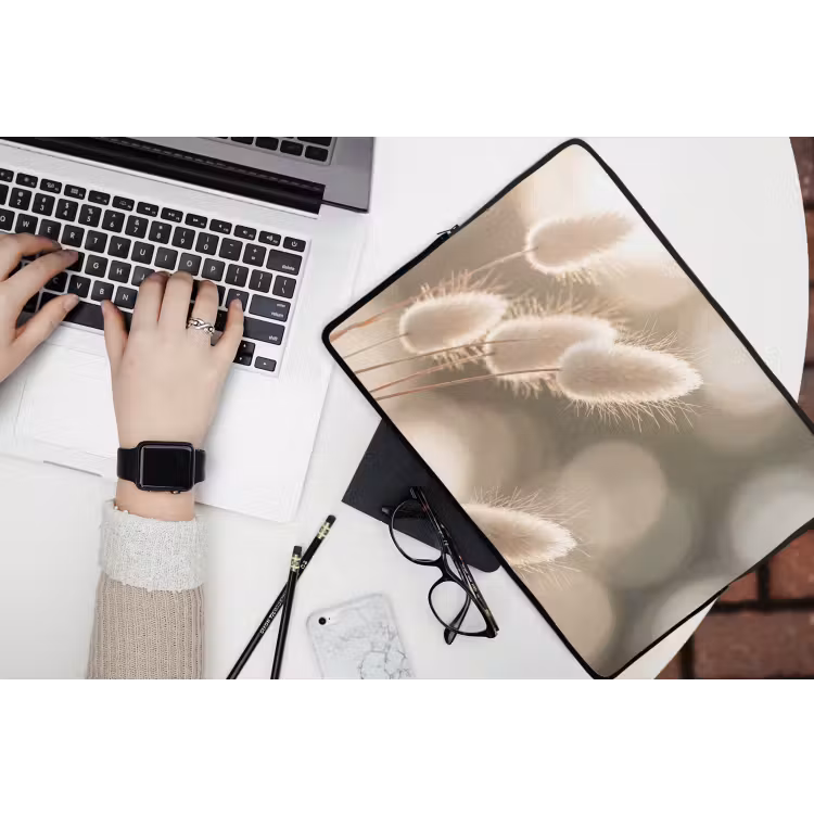 Hazestaartgras - Wit - Zonlicht laptophoes neopreen klein -bureau