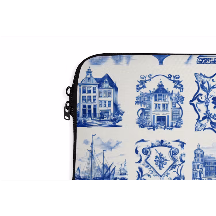 Huizen - Schepen - Blauw laptophoes neopreen klein 279 -detail