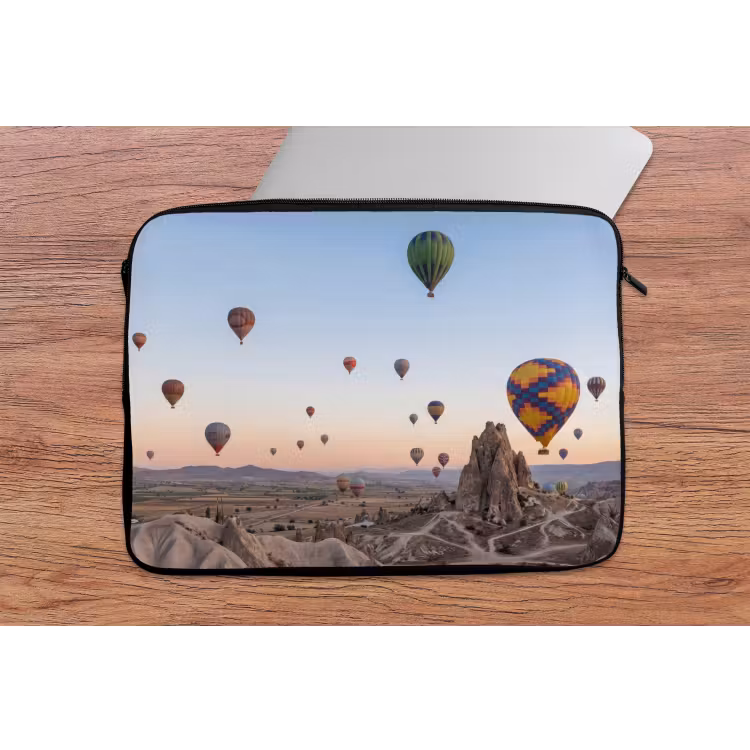 Luchtballonnen - Rotsen - Zonsopgang laptophoes neopreen klein -tafel