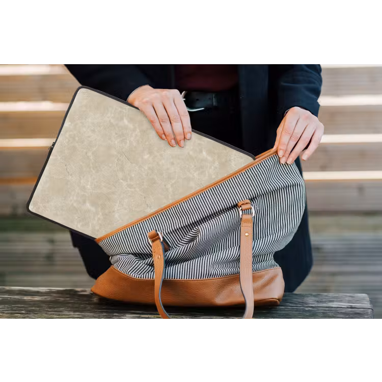 Lichtbeige - Marmer - Diffusie adering laptophoes neopreen klein 279 -tas