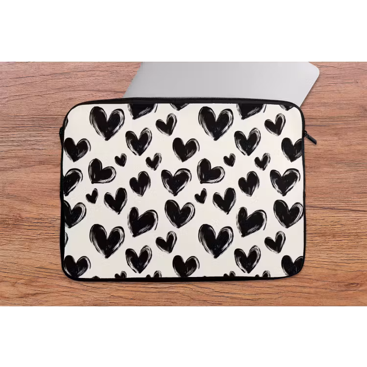 Hartjes - Patroon - Zwart laptophoes neopreen klein 279 -tafel