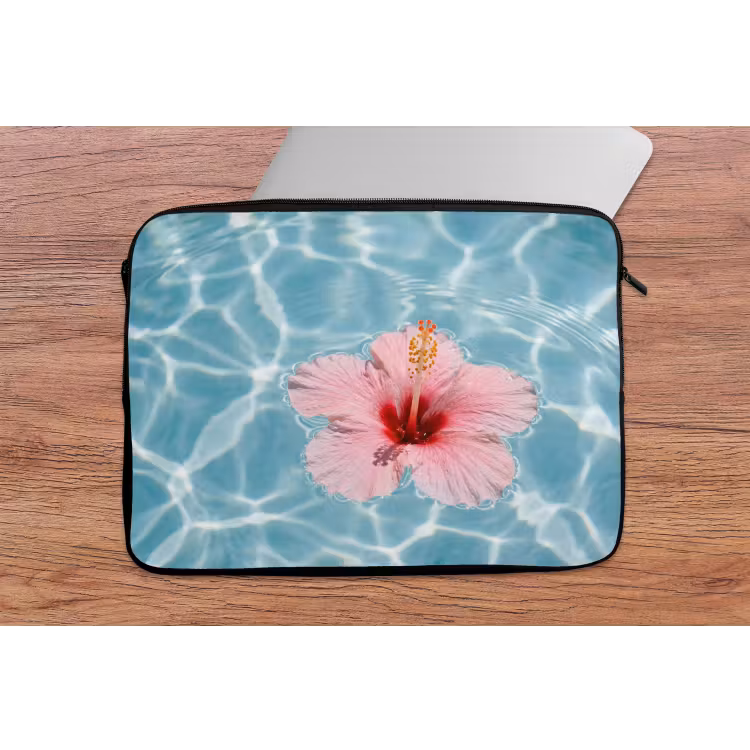 Hibiscus - Water - Roze laptophoes neopreen klein -tafel