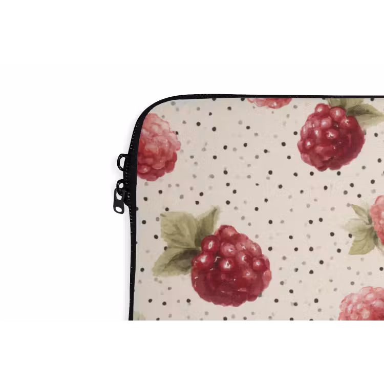 Framboos - Stippen - Rood laptophoes neopreen klein 279 -detail