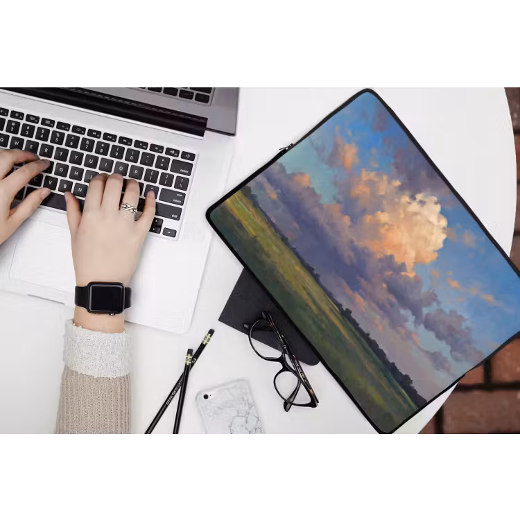 Lucht - Wolken - Landschap - Modern - Oranje laptophoes neopreen klein -bureau