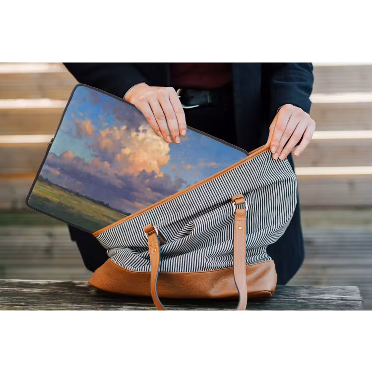 Lucht - Wolken - Landschap - Modern - Oranje laptophoes neopreen klein -tas