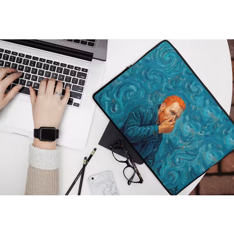 Portret - Klassiek - Blauw laptophoes neopreen klein -bureau