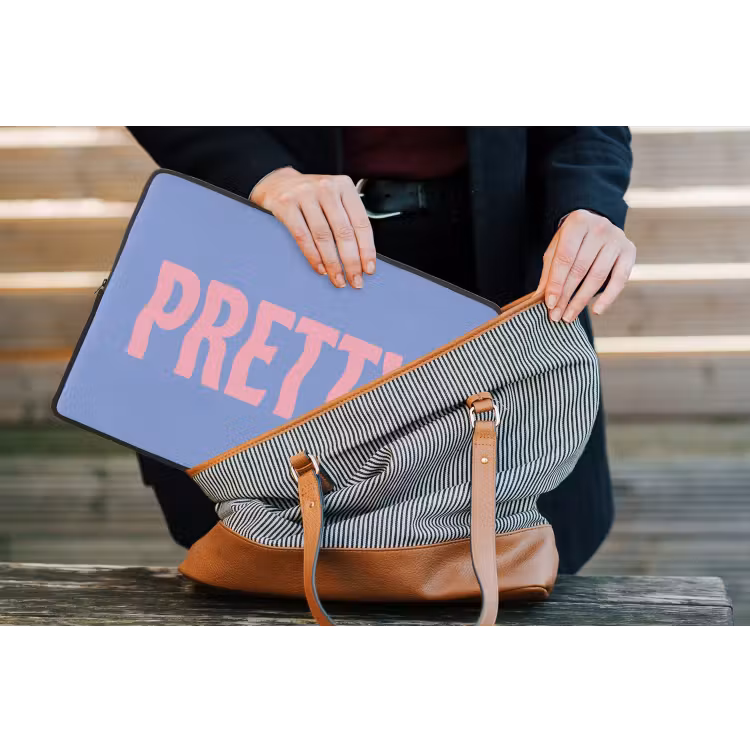 Pretty - Roze - Blauw - Golvend laptophoes neopreen klein -tas