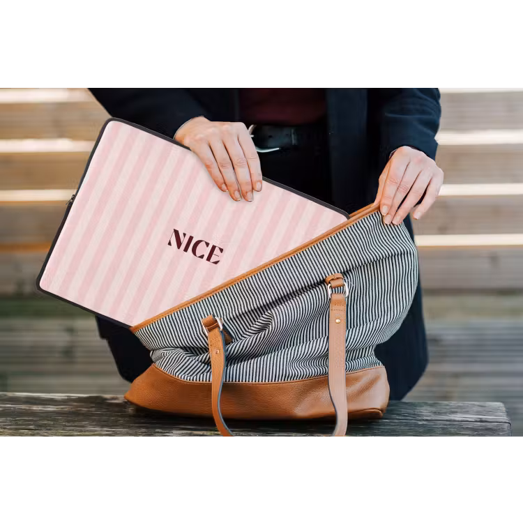 Nice - Strepen - Roze laptophoes neopreen klein -tas