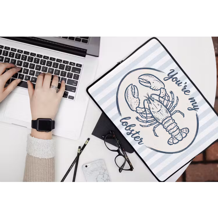 Kreeft - Illustratie - Liefde - Blauw - Decoratie laptophoes neopreen klein -bureau