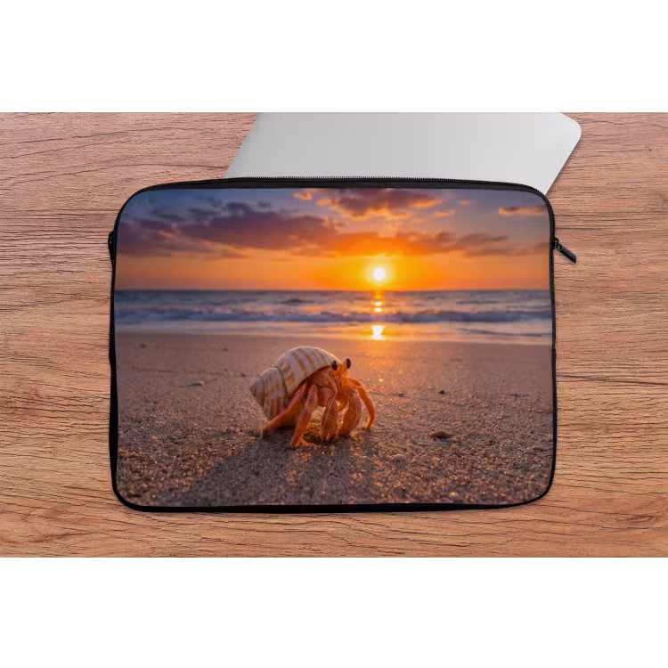 Kreeft - Strand - Natuur - Zonsondergang - Oranje laptophoes neopreen klein -tafel