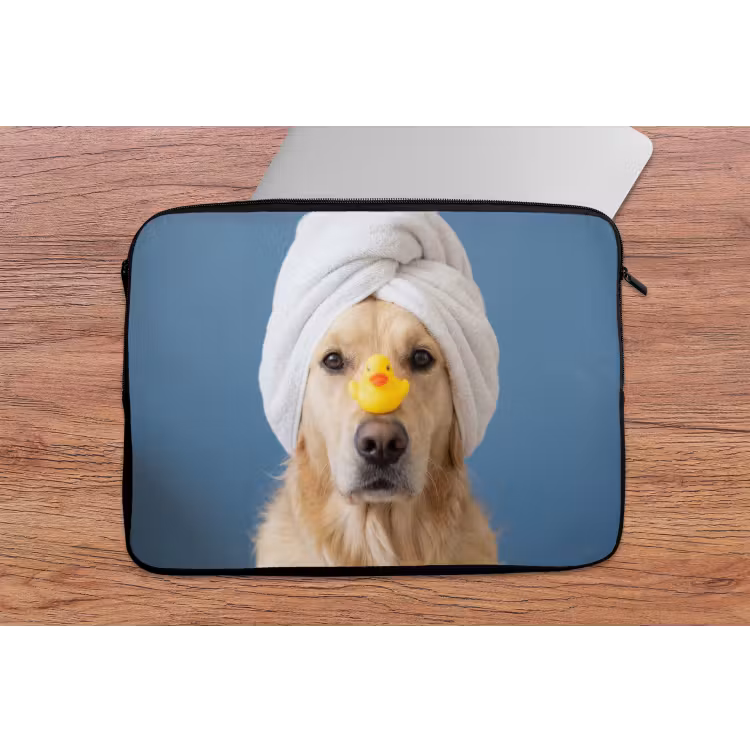 Hond - Badeend - Geel laptophoes neopreen klein -tafel