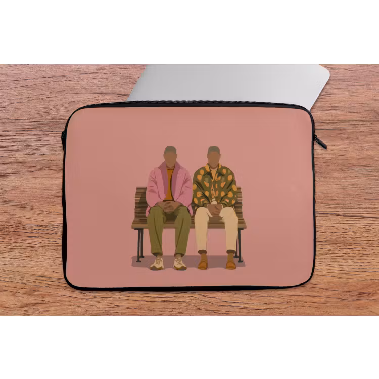 Illustratie - Bankje - Personen - Minimalistisch laptophoes neopreen klein -tafel