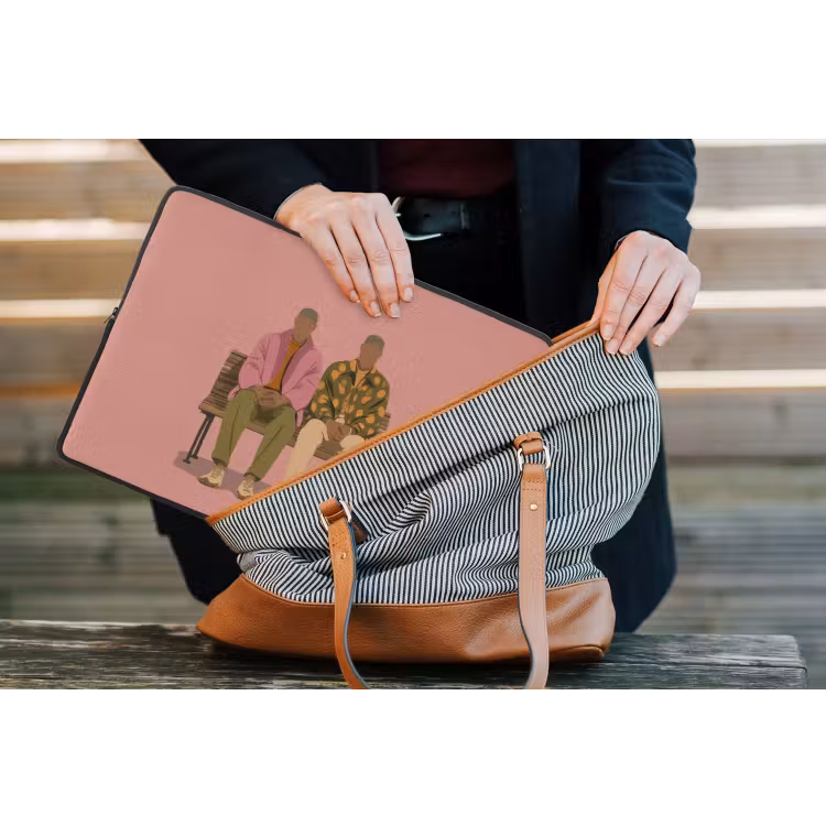 Illustratie - Bankje - Personen - Minimalistisch laptophoes neopreen klein -tas
