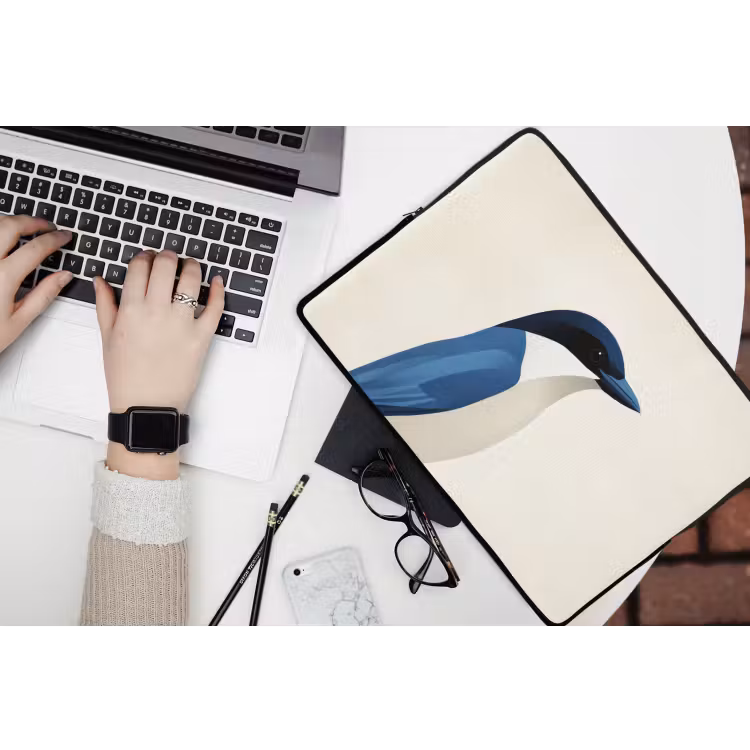 Illustratie - Blauw - Vogel laptophoes neopreen klein -bureau