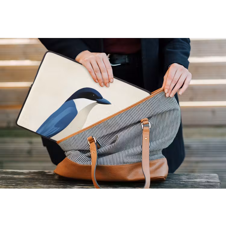 Illustratie - Blauw - Vogel laptophoes neopreen klein -tas