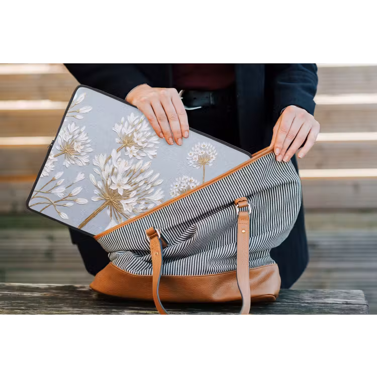 Illustratie - Bloemen - Blauw laptophoes neopreen klein -tas