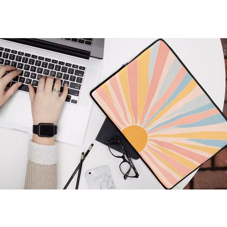 Illustratie - Zon - Pastelkleuren laptophoes neopreen klein -bureau