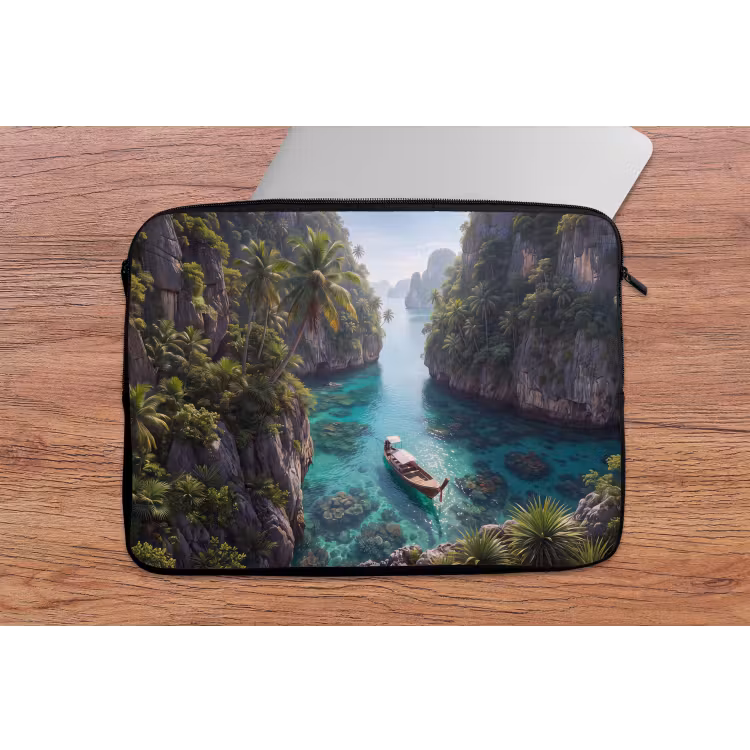 Eiland - Tropisch - Water - Palmbomen - Natuur laptophoes neopreen klein -tafel