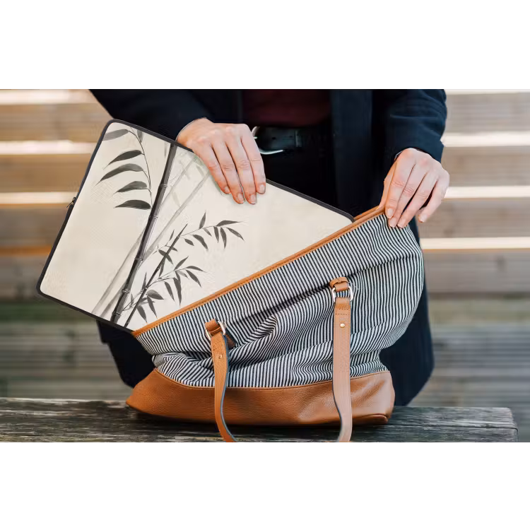 Japandi - Bamboe - Beige laptophoes neopreen klein -tas