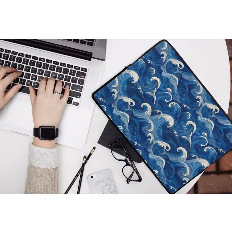 Japans - Oceaan - Golven - Blauw laptophoes neopreen klein 279 -bureau