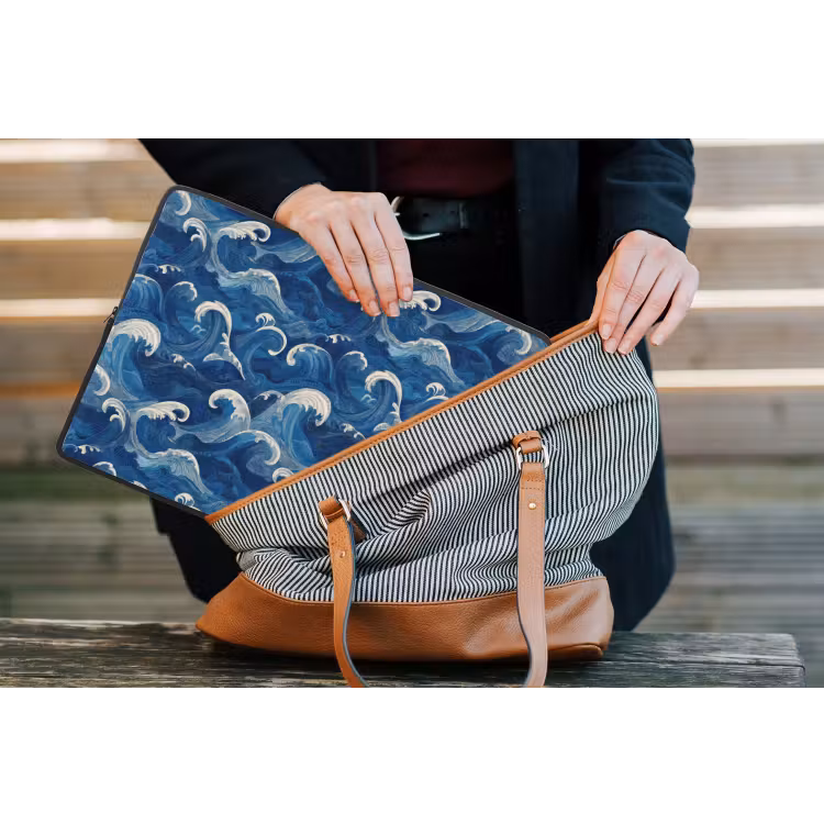 Japans - Oceaan - Golven - Blauw laptophoes neopreen klein 279 -tas
