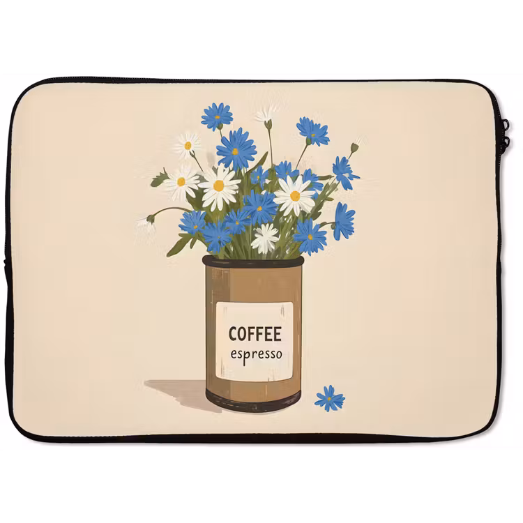 Coffee - Blik - Minimalistisch - Bloemen laptophoes neopreen klein -zkaufland3dotto