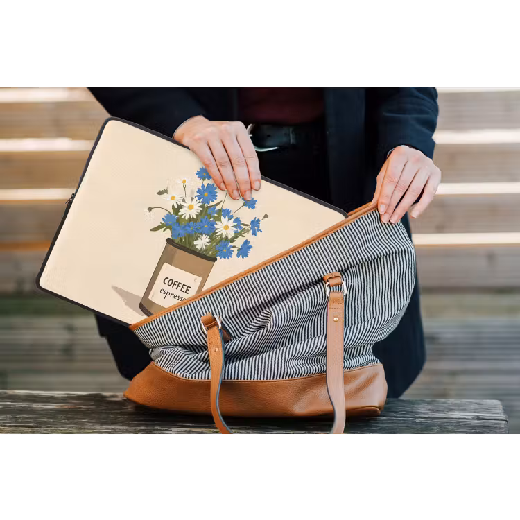 Coffee - Blik - Minimalistisch - Bloemen laptophoes neopreen klein -tas