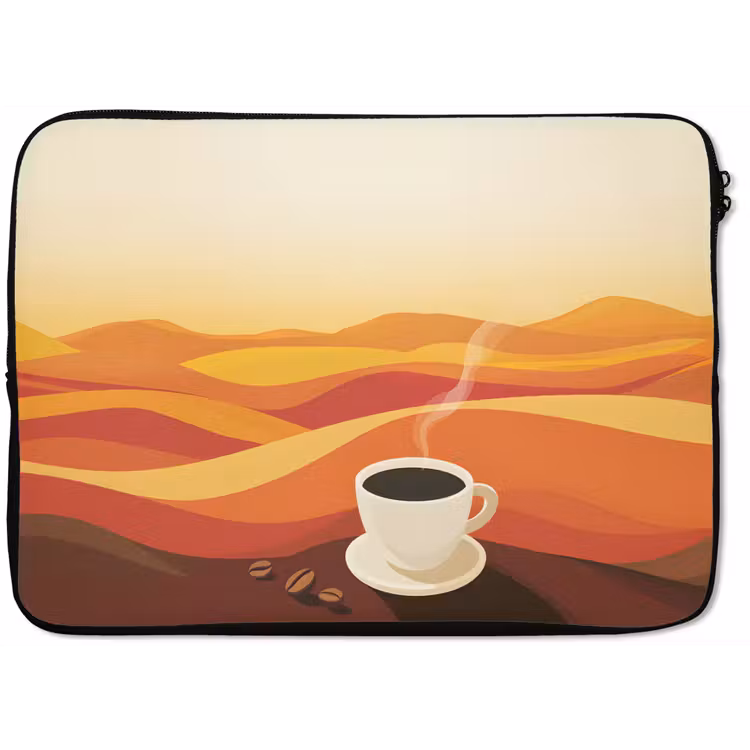 Koffie - Landschap - Oranje - Koffiebonen laptophoes neopreen klein -zkaufland3dotto