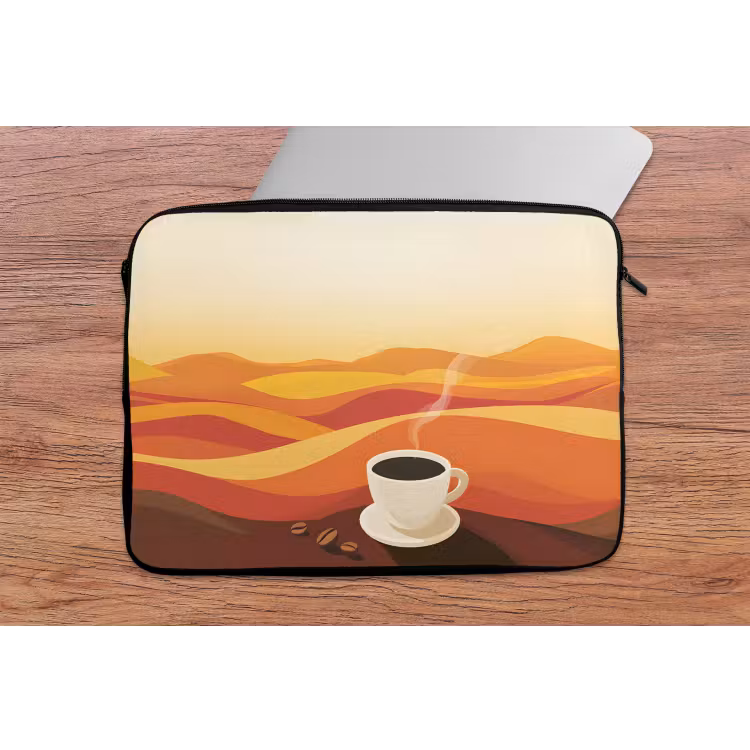 Koffie - Landschap - Oranje - Koffiebonen laptophoes neopreen klein -tafel