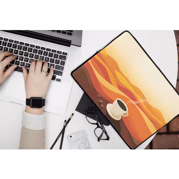 Koffie - Landschap - Oranje - Koffiebonen laptophoes neopreen klein -bureau