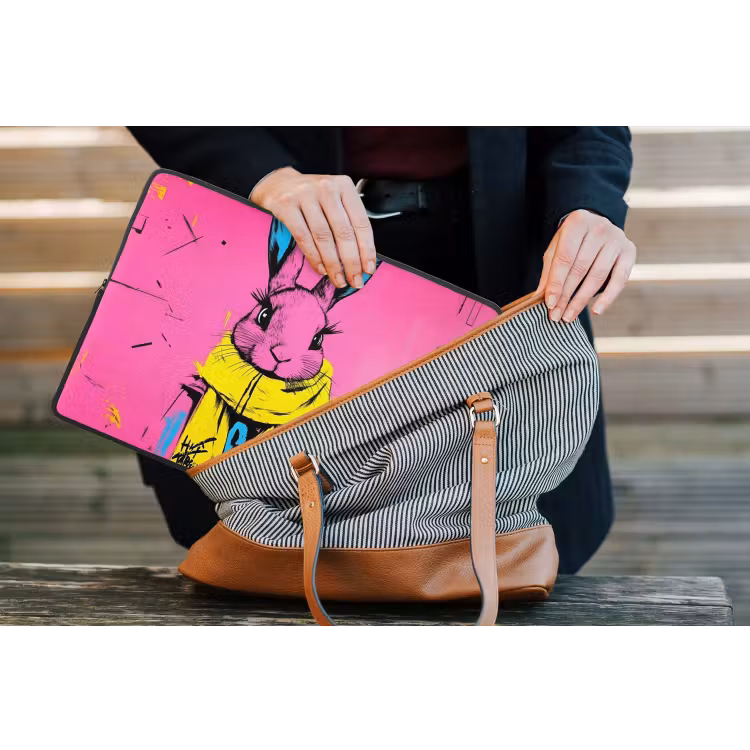 Konijn - Felroze - Sjaal - Abstract laptophoes neopreen klein -tas