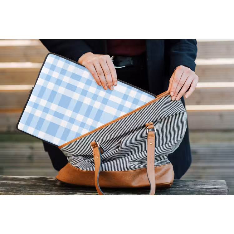 Ruit - Patroon - Blauw laptophoes neopreen klein 279 -tas