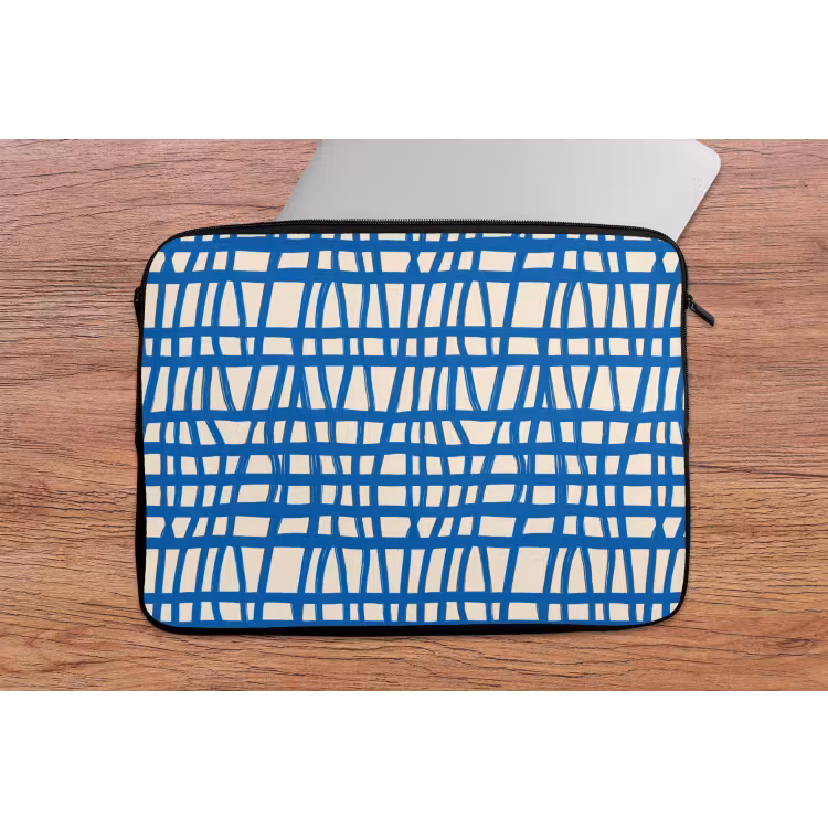 Ruitpatroon - Blauw - Crème laptophoes neopreen klein 279 -tafel