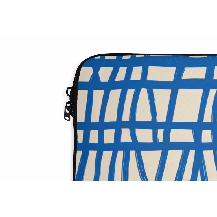 Ruitpatroon - Blauw - Crème laptophoes neopreen klein 279 -detail