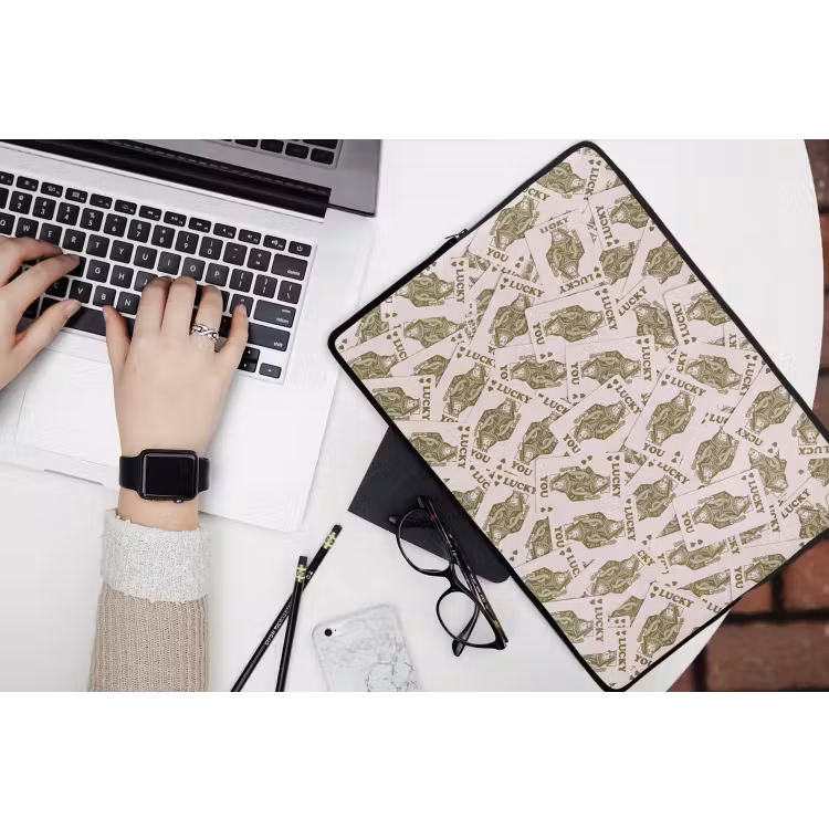 Kaarten - Koningin - Patroon - Groen - Spel laptophoes neopreen klein -bureau