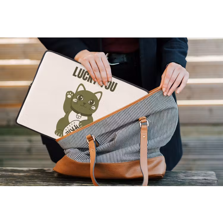 Kat - Geluk - Dieren - Modern - Groen laptophoes neopreen klein -tas