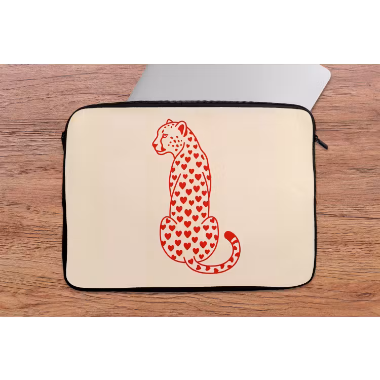 Kat - Harten - Dieren - Modern - Rood laptophoes neopreen klein -tafel