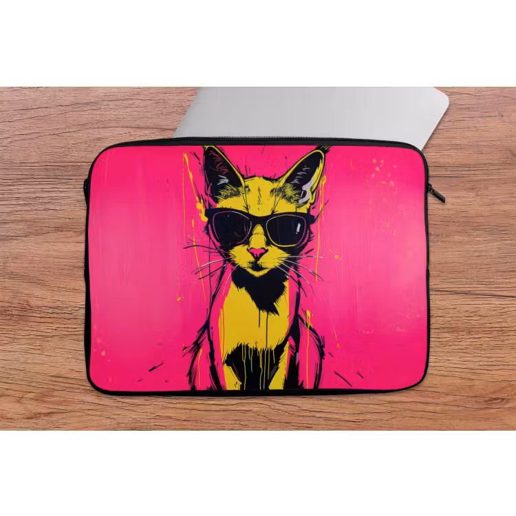 Kat - Art - Zonnebril - Roze laptophoes neopreen klein -tafel