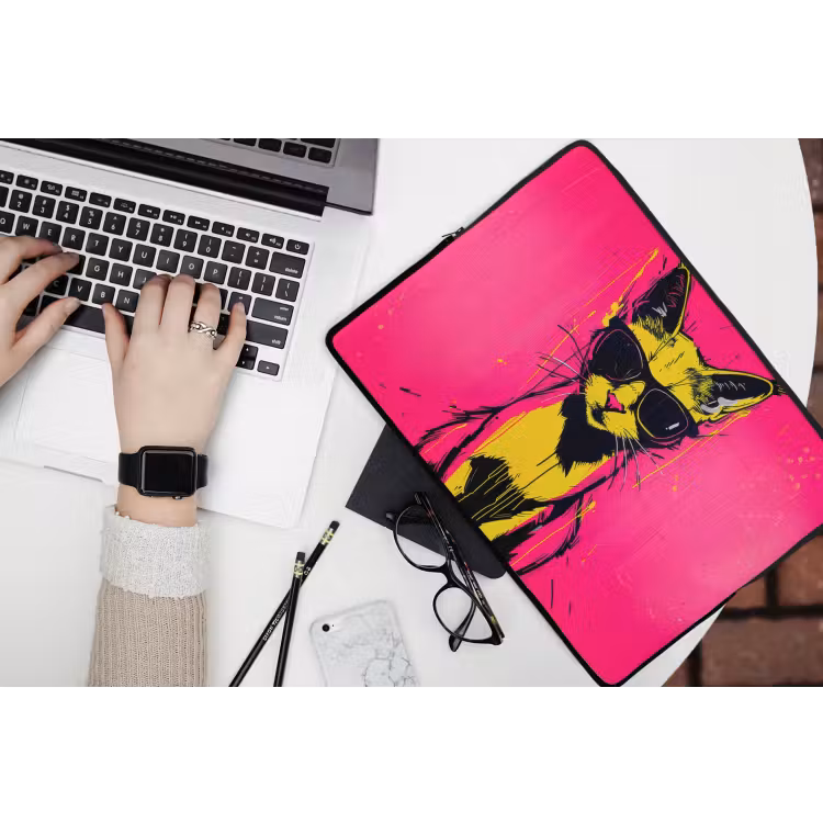 Kat - Art - Zonnebril - Roze laptophoes neopreen klein -bureau
