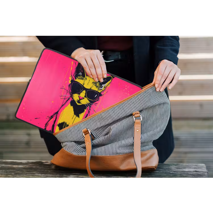Kat - Art - Zonnebril - Roze laptophoes neopreen klein -tas
