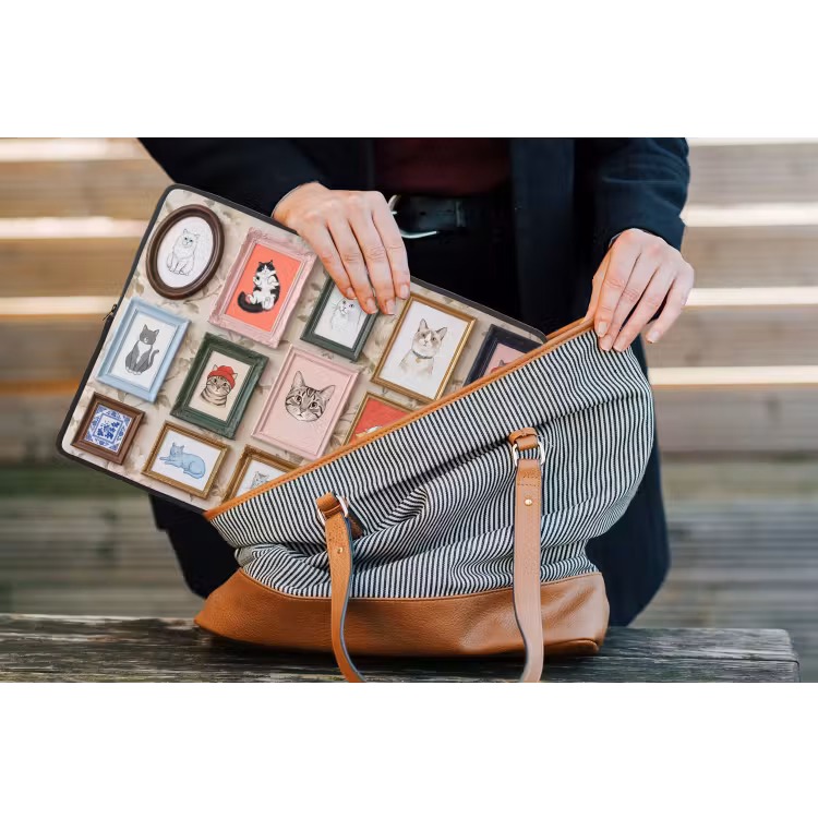 Kat - Portret - Dieren - Illustratie - Lijst laptophoes neopreen klein -tas