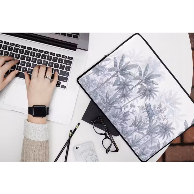 Kat - Tropisch bos - Modern - Grijs laptophoes neopreen klein -bureau