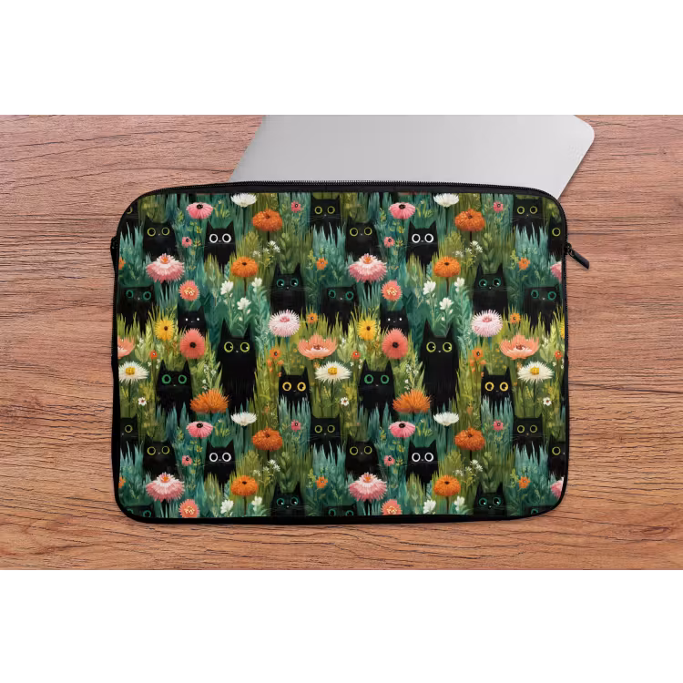 Katten - Bloemen - Kleurrijk laptophoes neopreen klein 279 -tafel