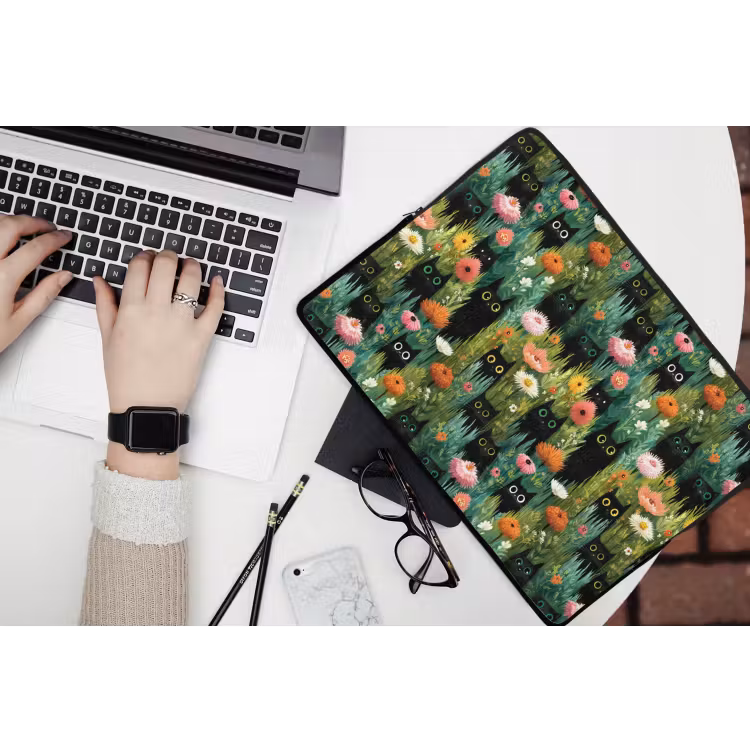 Katten - Bloemen - Kleurrijk laptophoes neopreen klein 279 -bureau
